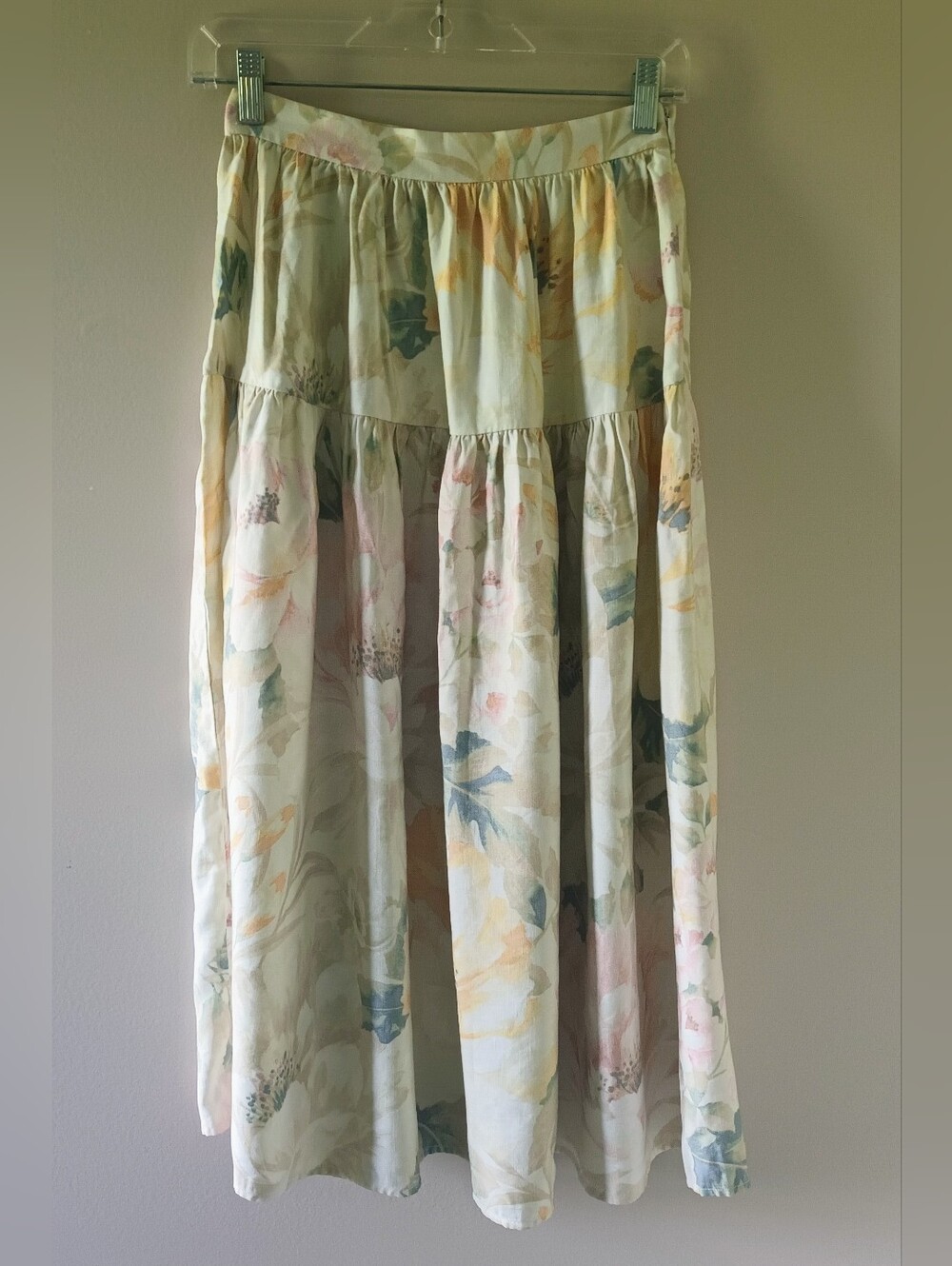H&M Cream Pastel Floral Tiered Maxi Skirt